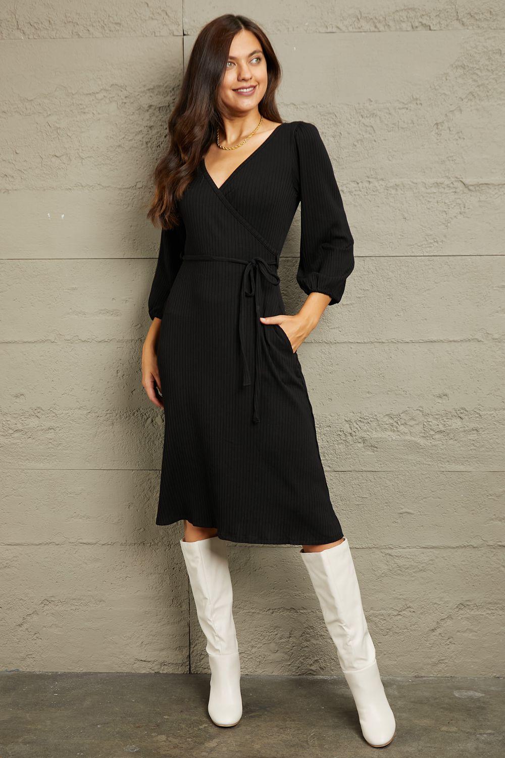 Culture Code Full Size Surplice Flare Ruching Dress Carauana Store