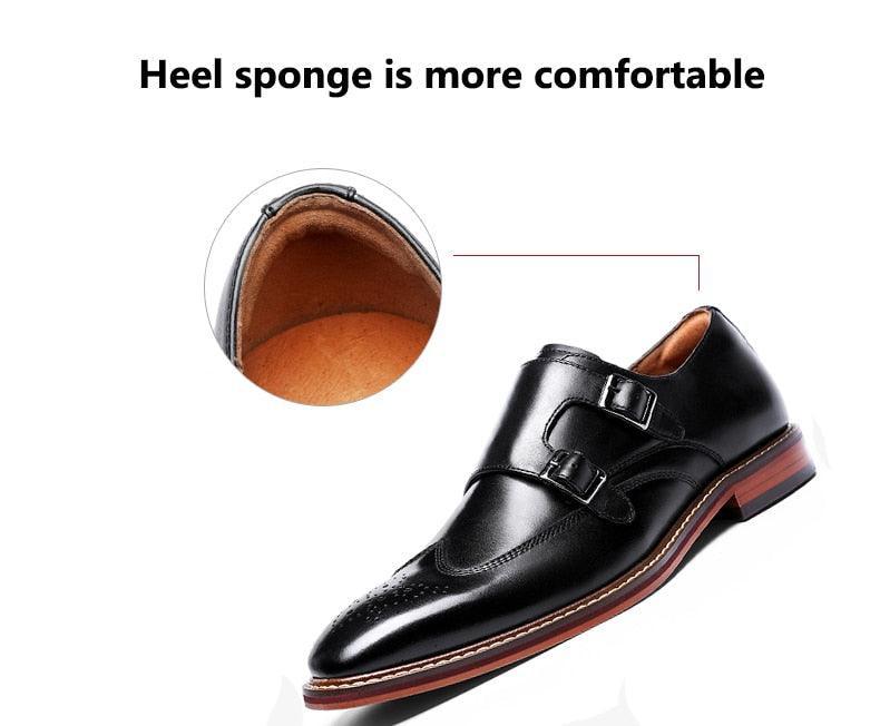 DESAI Monk Strap Slip on Genuine Leather Business Handmade Dress Brogue with Buckle Carauana Store