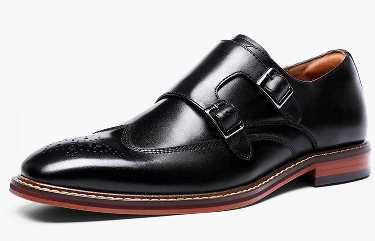 DESAI Monk Strap Slip on Genuine Leather Business Handmade Dress Brogue with Buckle Carauana Store