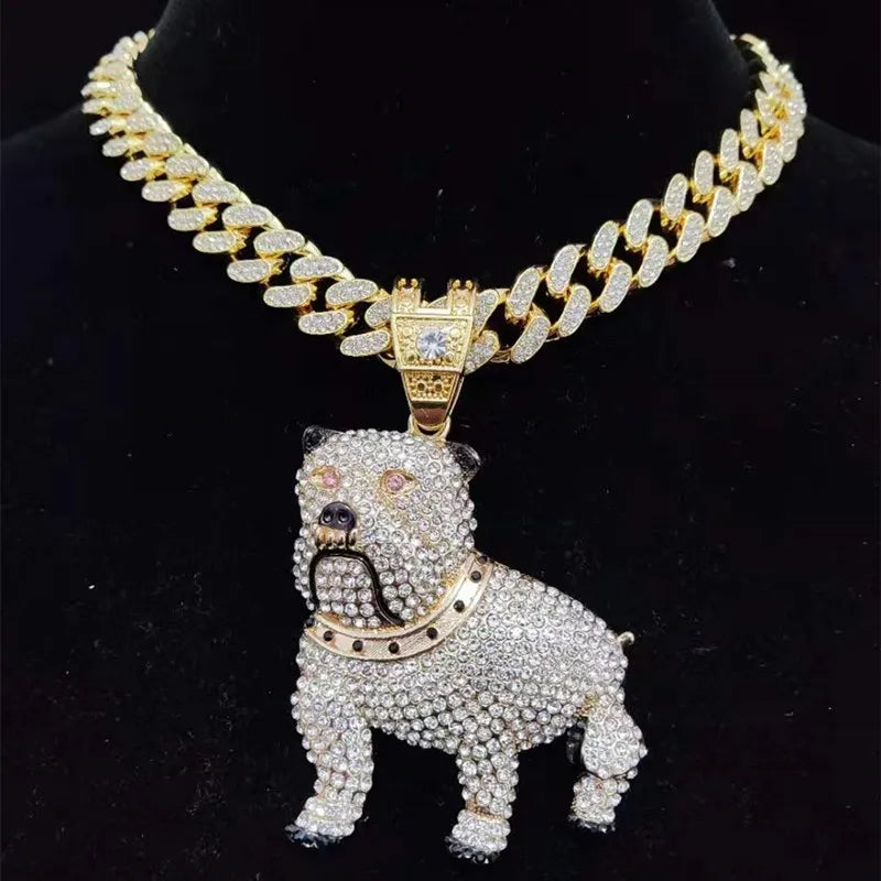 ZIDOM Dog Pendant Necklace – Rhinestone Cuban Chain CaRaUaNa Fashion