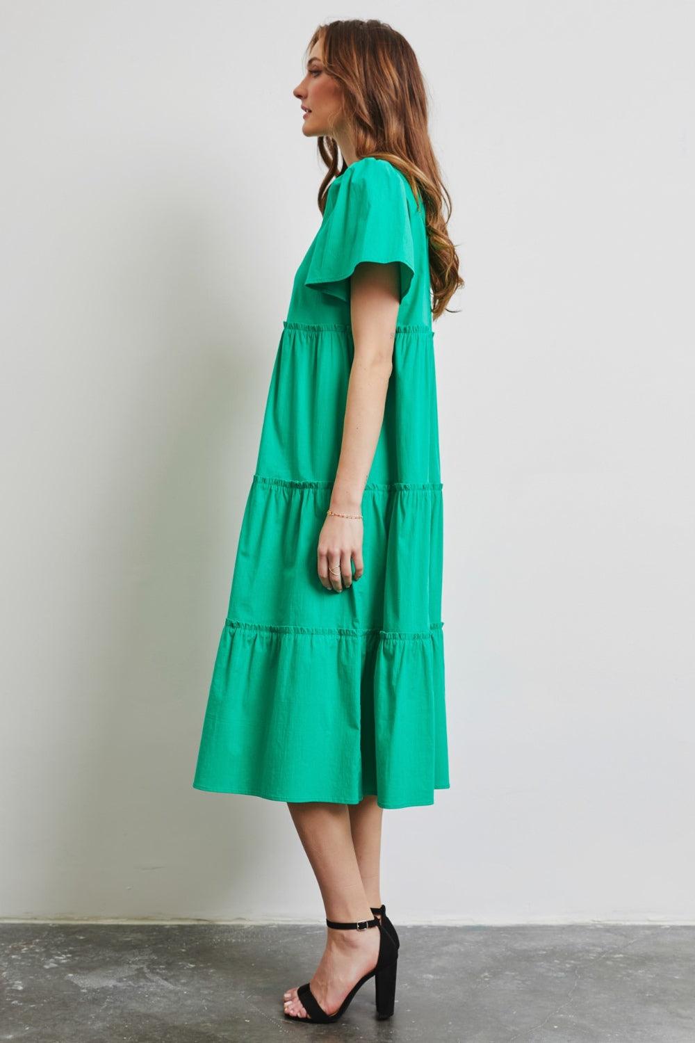HEYSON Full Size Cotton Poplin Ruffled Tiered Midi Dress Carauana Store