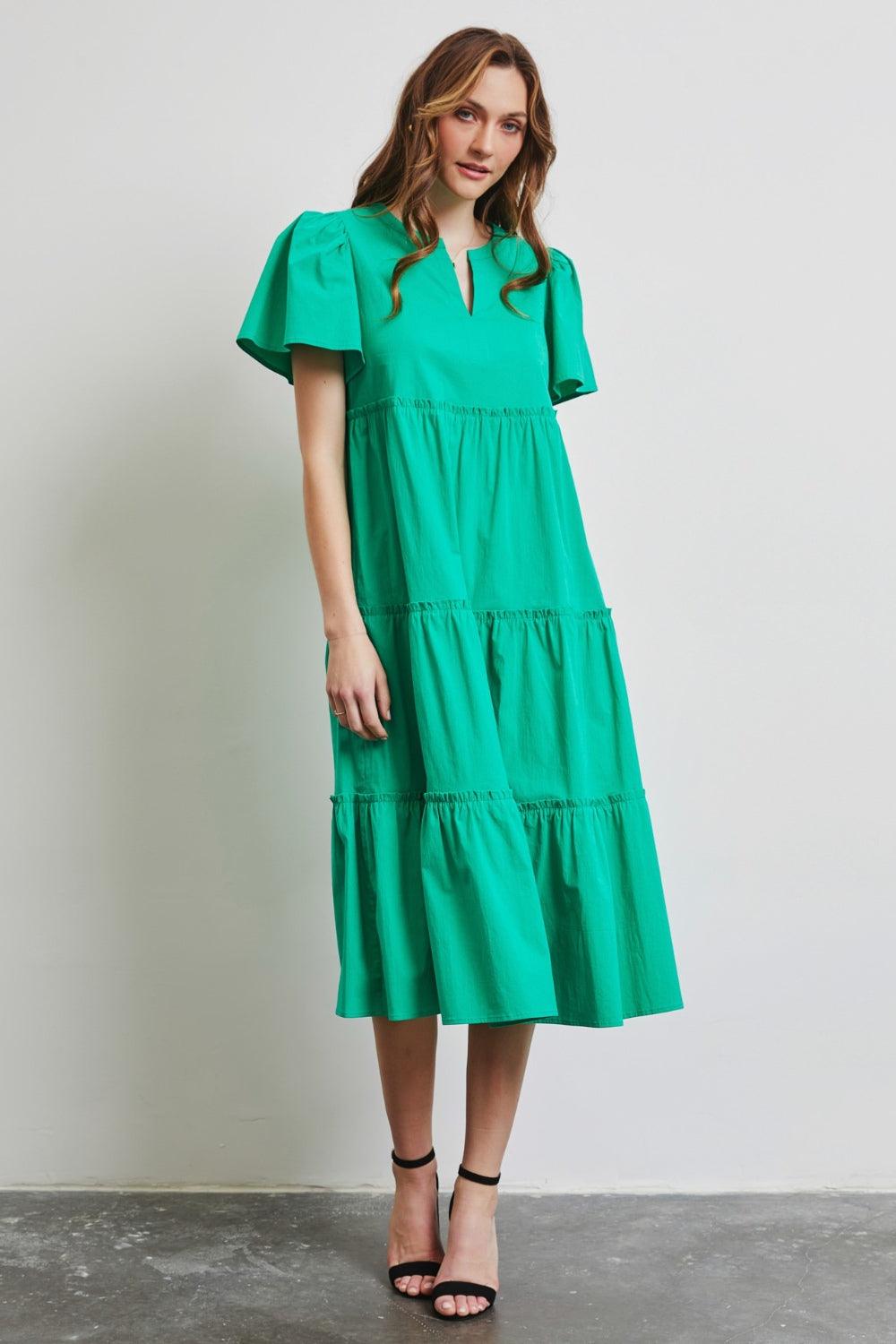 HEYSON Full Size Cotton Poplin Ruffled Tiered Midi Dress Carauana Store