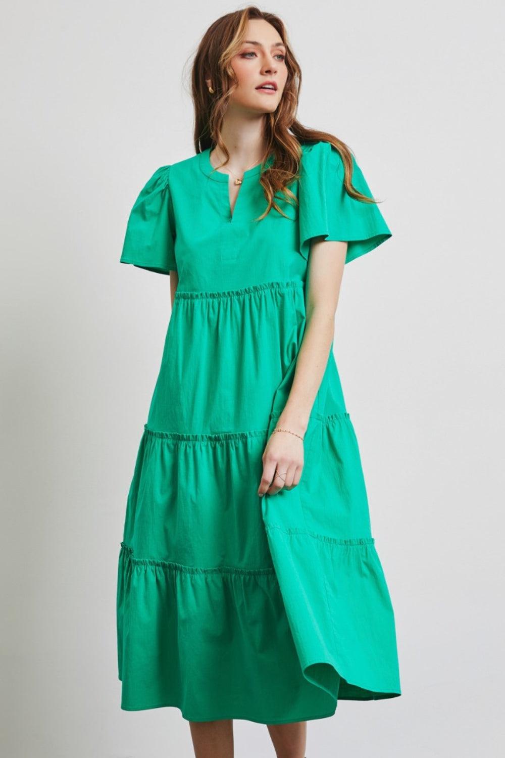 HEYSON Full Size Cotton Poplin Ruffled Tiered Midi Dress Carauana Store