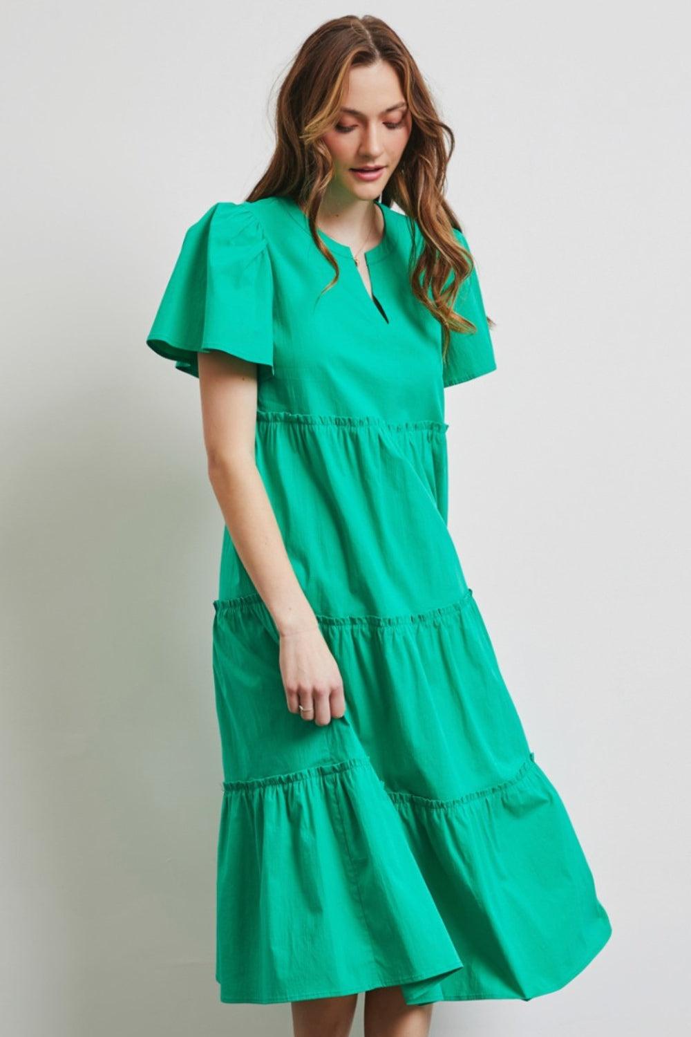 HEYSON Full Size Cotton Poplin Ruffled Tiered Midi Dress Carauana Store