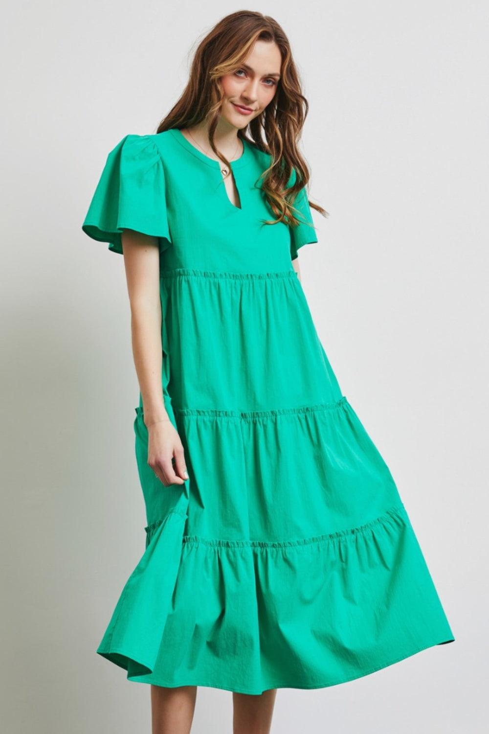 HEYSON Full Size Cotton Poplin Ruffled Tiered Midi Dress Carauana Store