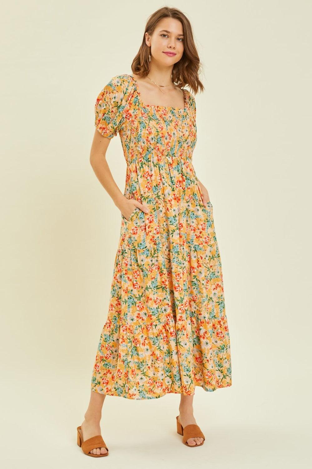 HEYSON Full Size Floral Smocked Tiered Midi Dress Carauana Store