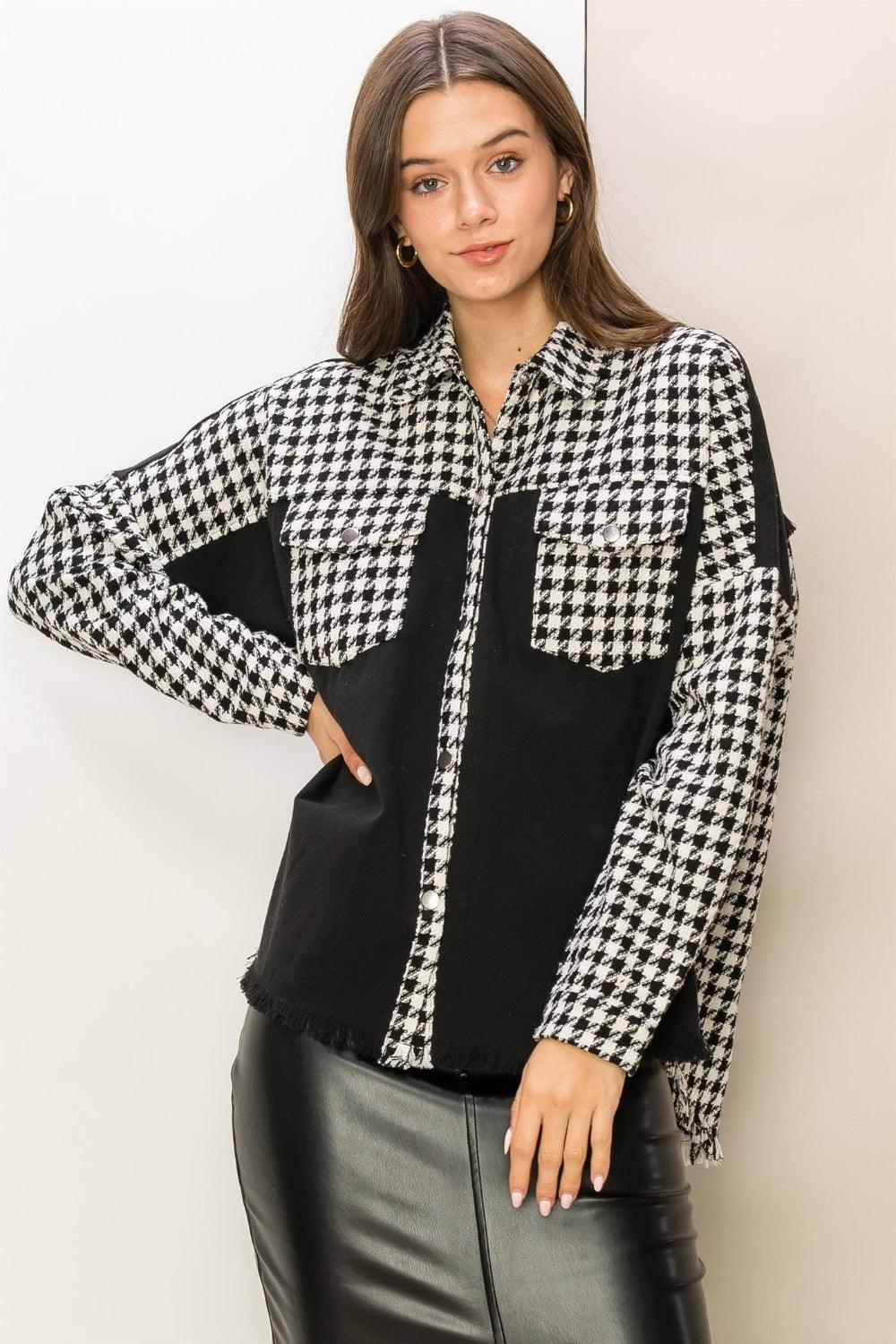 HYFVE Houndstooth Contrast Raw Hem Jacket Carauana Store