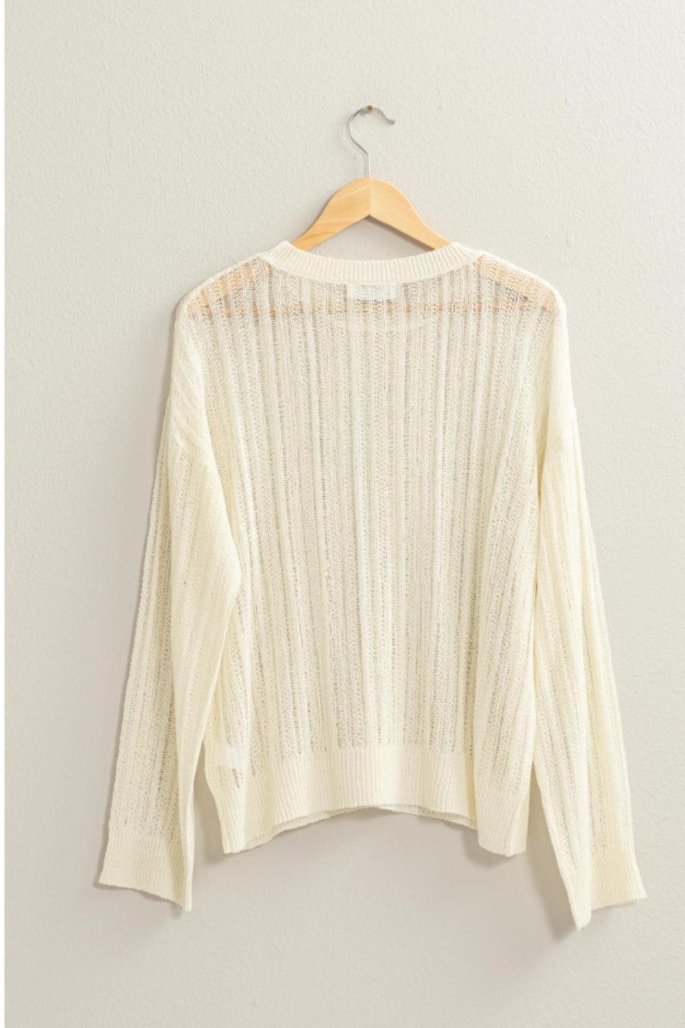 HYFVE Openwork Ribbed Trim Long Sleeve Knit Top Carauana Store