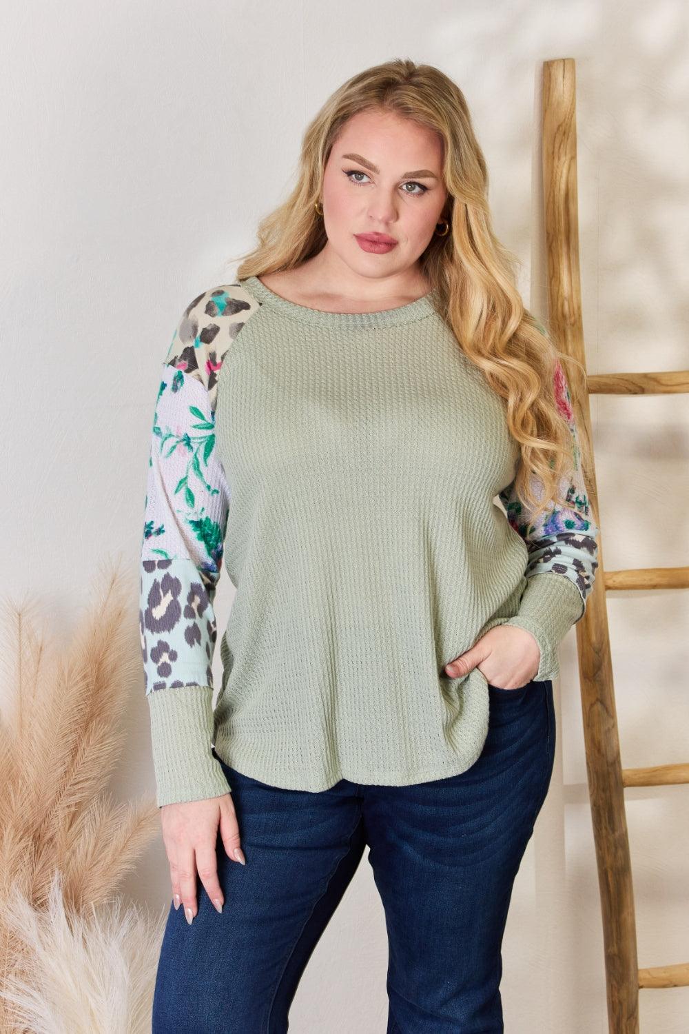 Hailey & Co Full Size Printed Round Neck Blouse Carauana Store