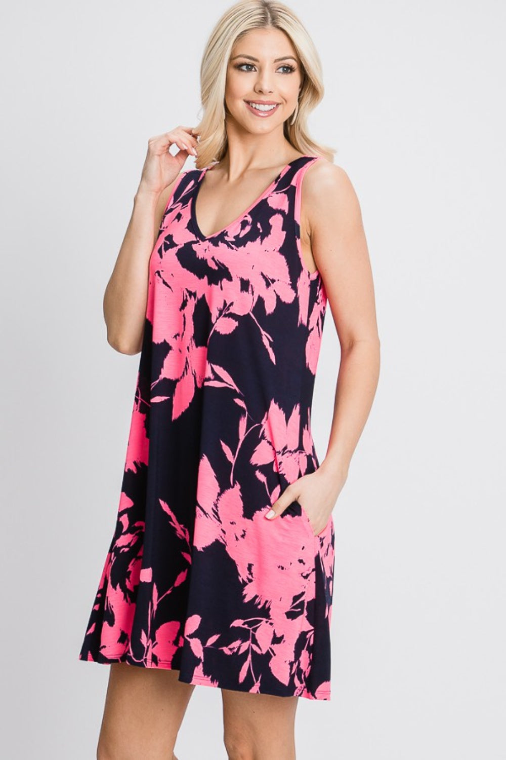 Heimish Full Size Floral V-Neck Tank Dress with Pockets Carauana Store
