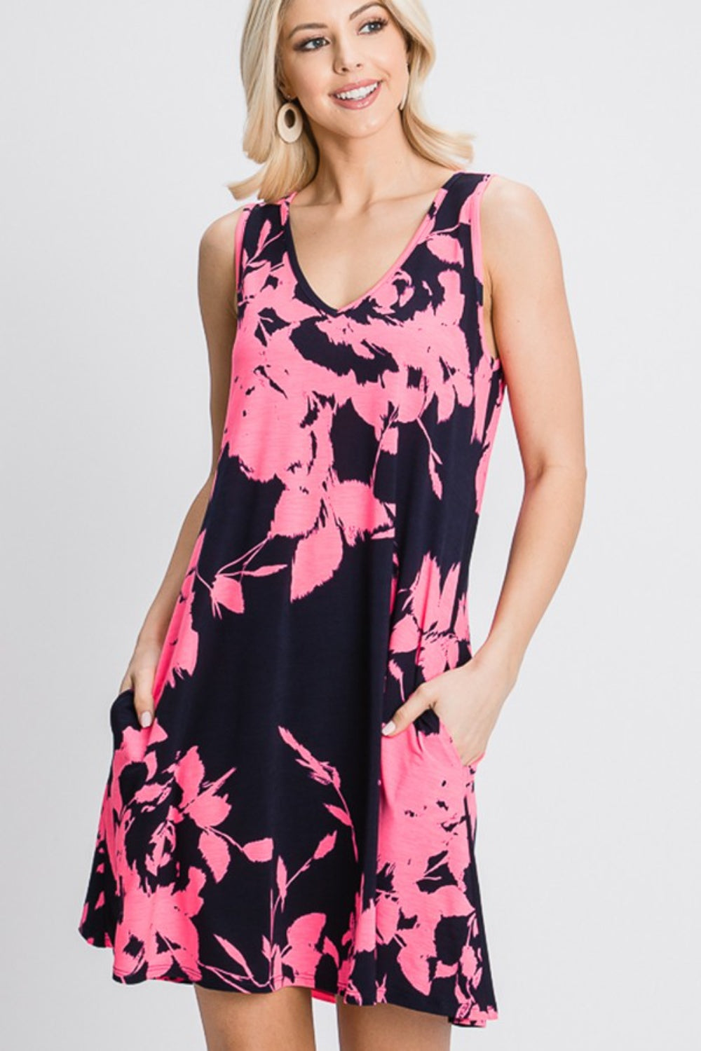 Heimish Full Size Floral V-Neck Tank Dress with Pockets Carauana Store