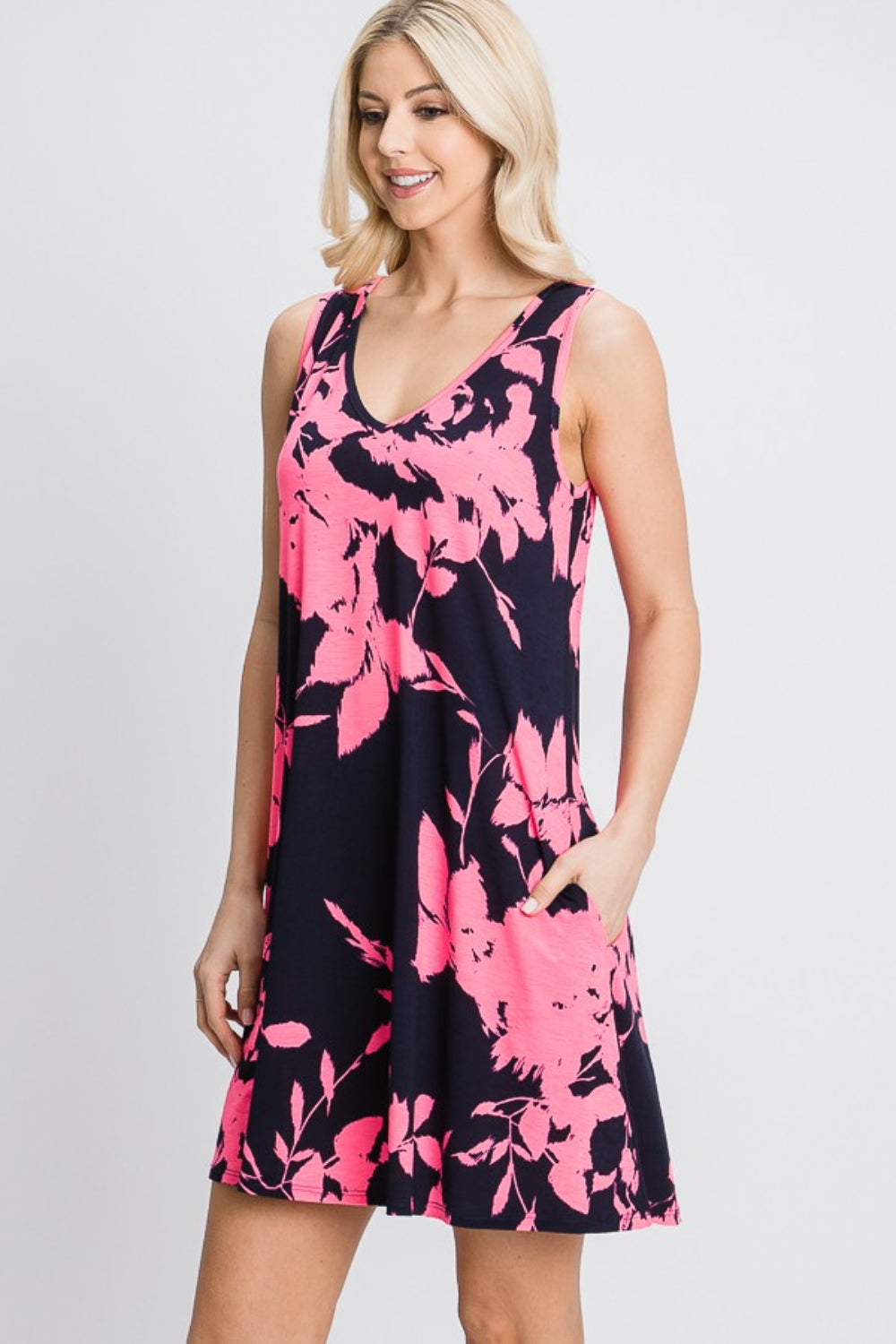 Heimish Full Size Floral V-Neck Tank Dress with Pockets Carauana Store