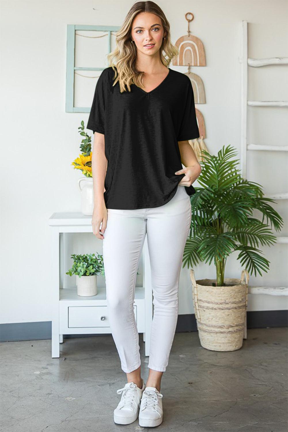 Heimish Full Size V-Neck Short Sleeve T-Shirt Carauana Store