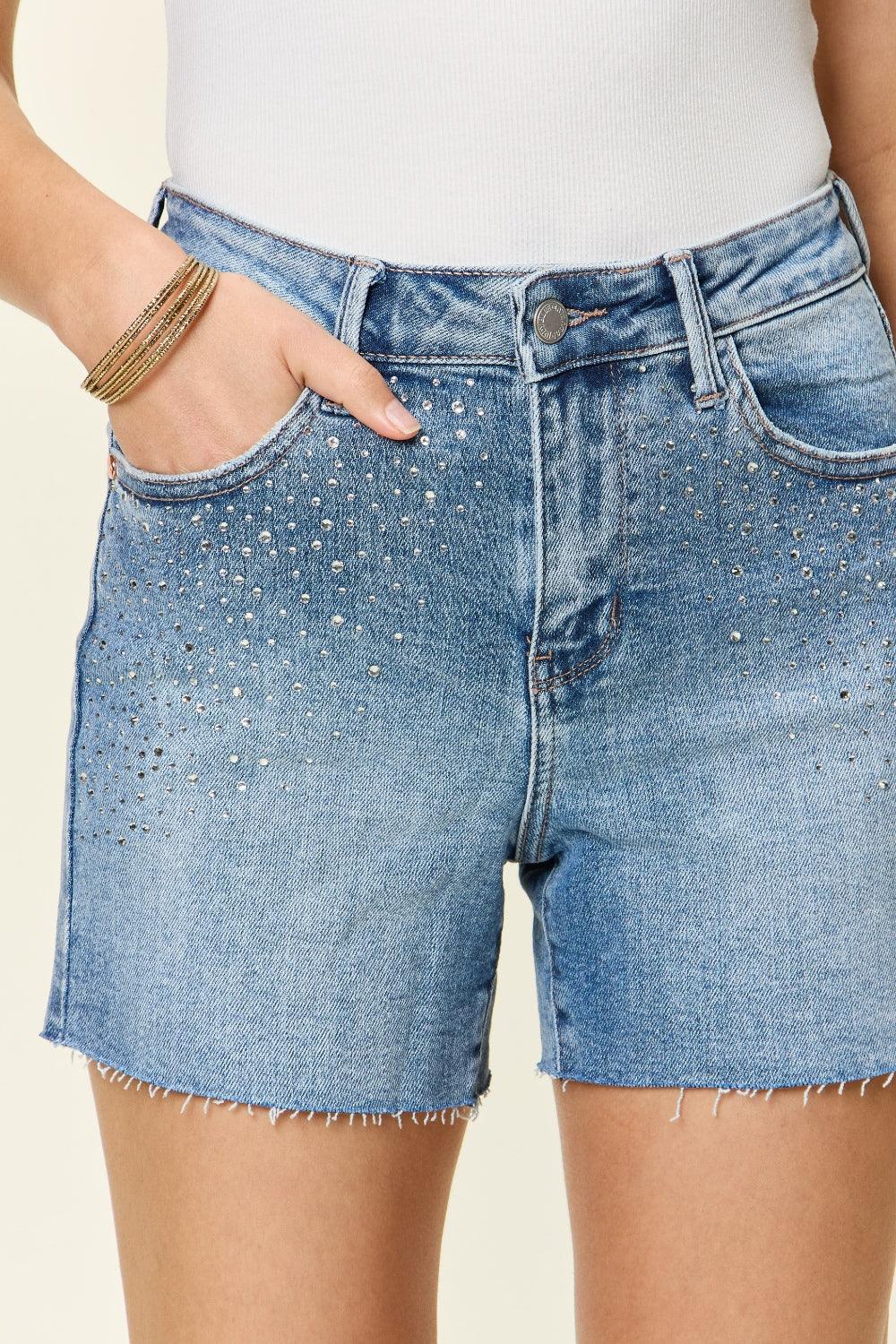 Judy Blue Full Size High Waist Rhinestone Decor Denim Shorts Carauana Store