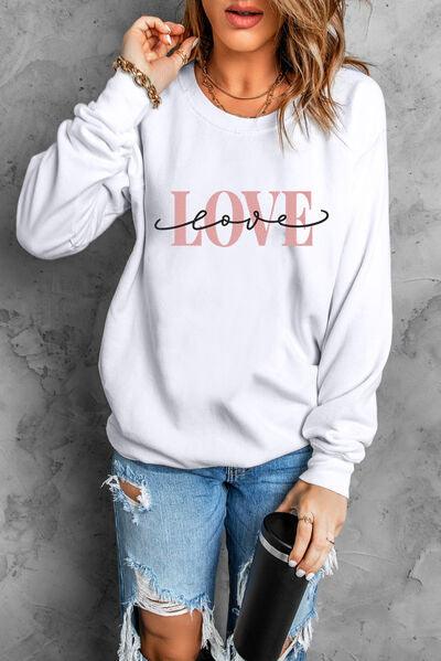 LOVE Round Neck Dropped Shoulder Sweatshirt Carauana Store