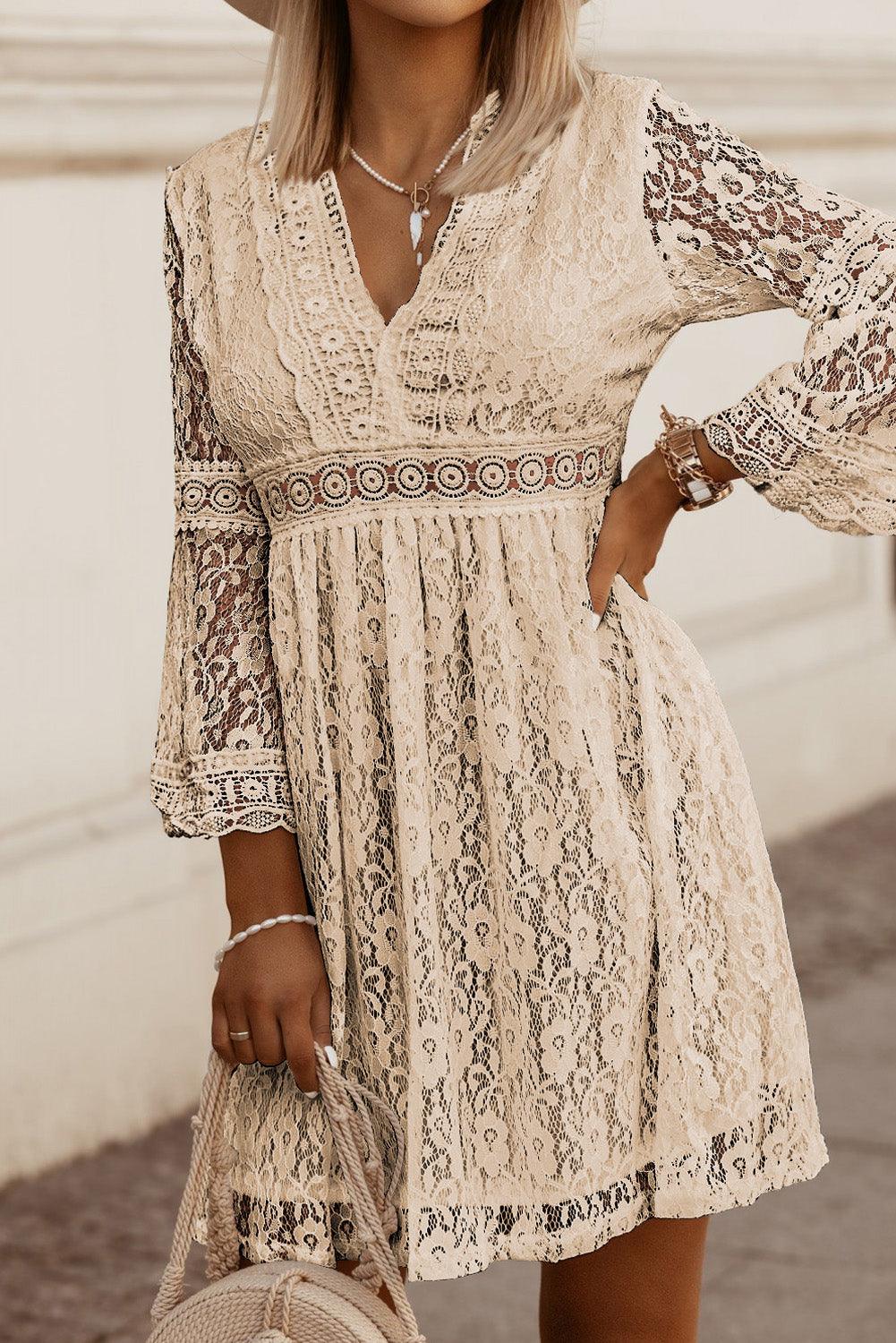 Lace V-Neck Three-Quarter Sleeve Dress Carauana Store