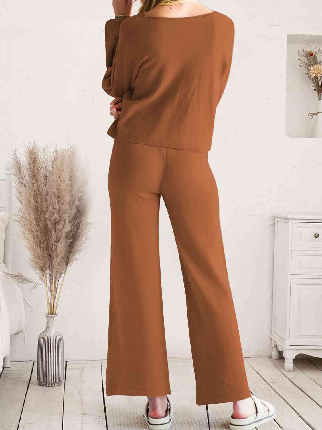 Long Sleeve Lounge Top and Drawstring Pants Set Carauana Store