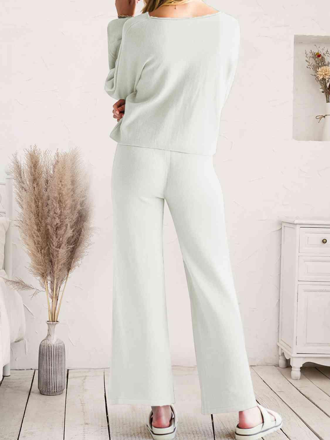 Long Sleeve Lounge Top and Drawstring Pants Set Carauana Store