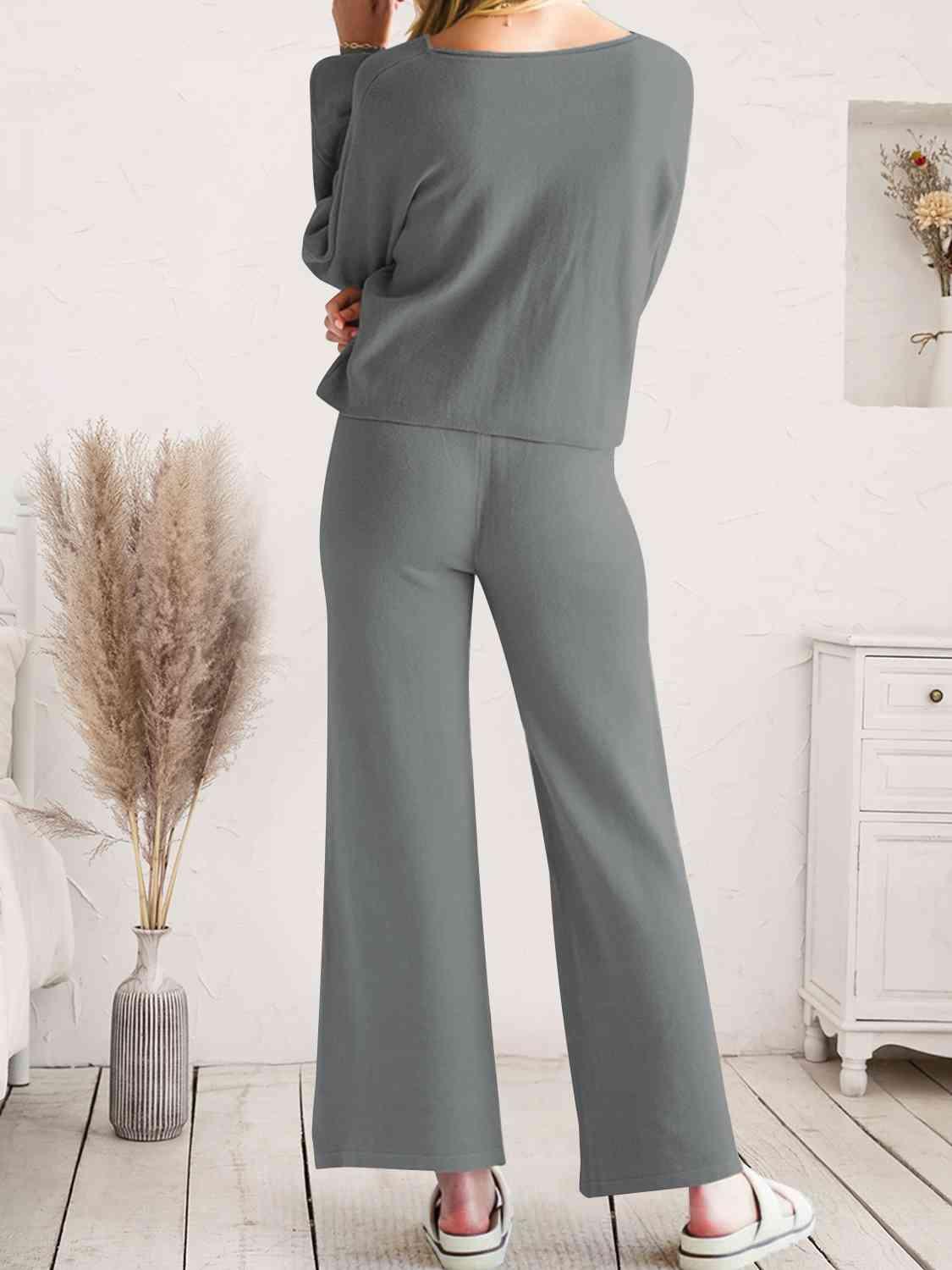 Long Sleeve Lounge Top and Drawstring Pants Set Carauana Store