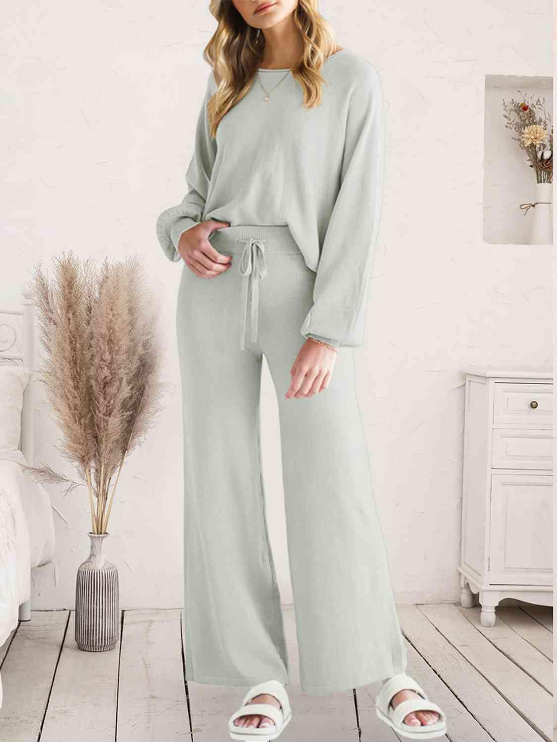 Long Sleeve Lounge Top and Drawstring Pants Set Carauana Store