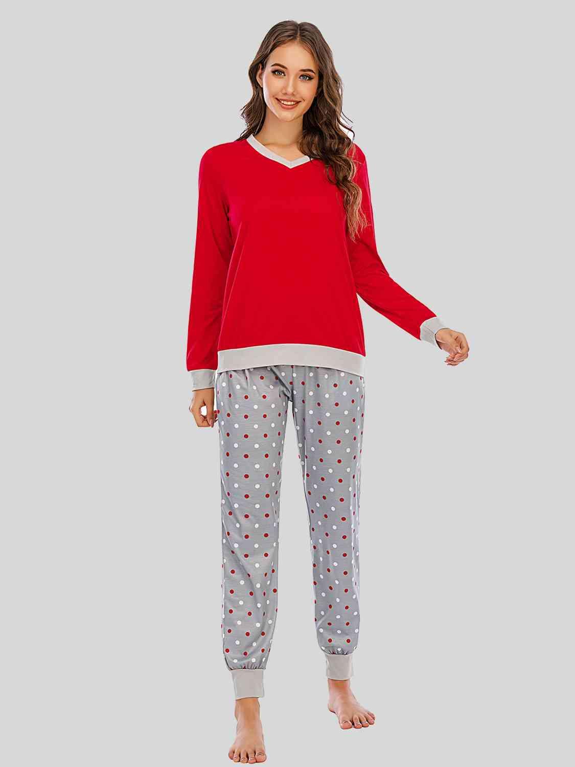 Long Sleeve Top and Polka Dot Pants Set Carauana Store