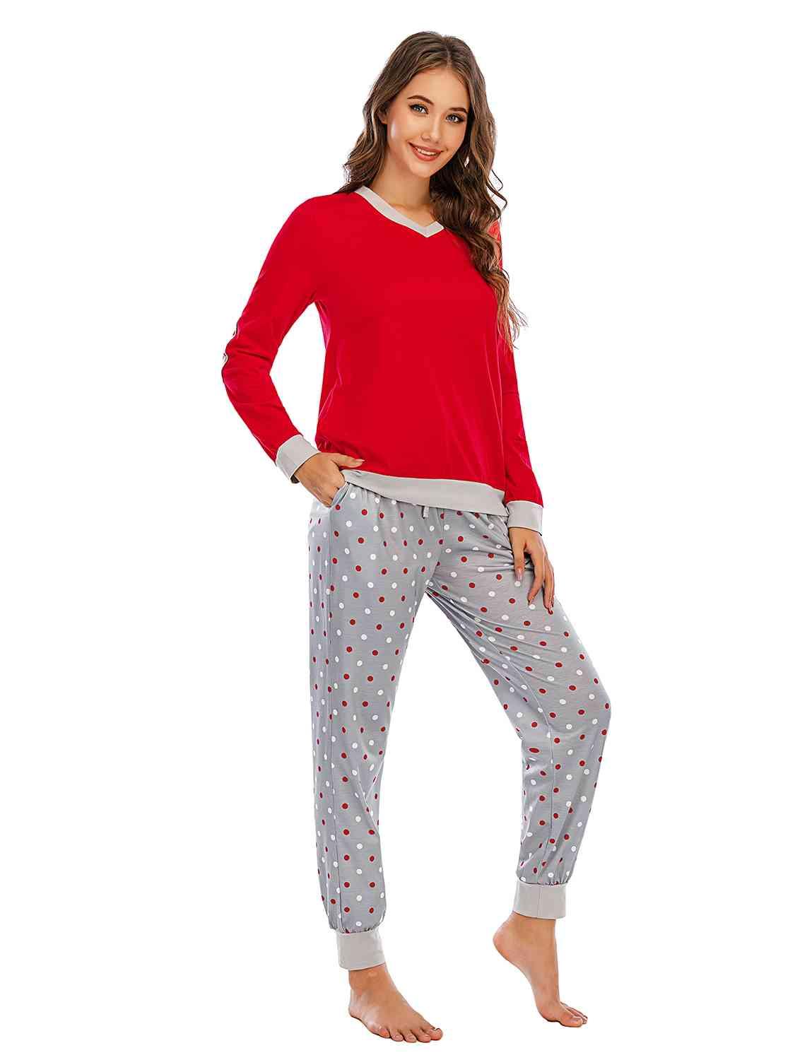 Long Sleeve Top and Polka Dot Pants Set Carauana Store