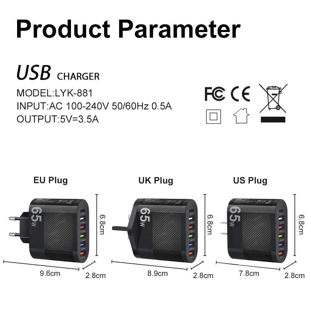 Mobile Phone Charger | Fast Charging | 5USB+Type-C Carauana Store