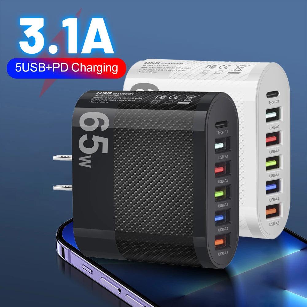 Mobile Phone Charger | Fast Charging | 5USB+Type-C Carauana Store