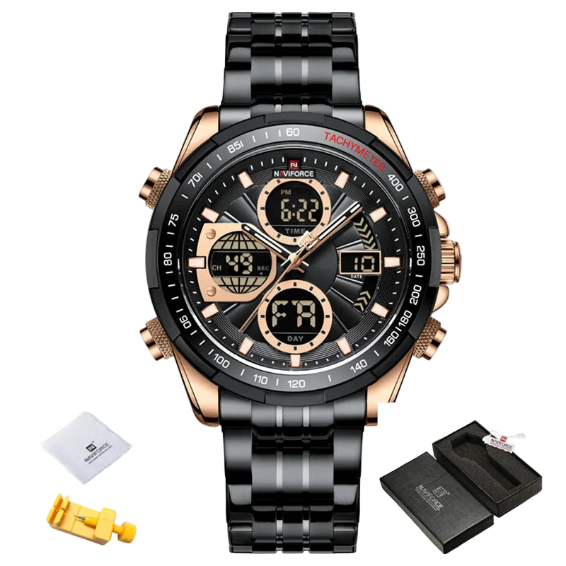 Naviforce watch with black and rose gold design