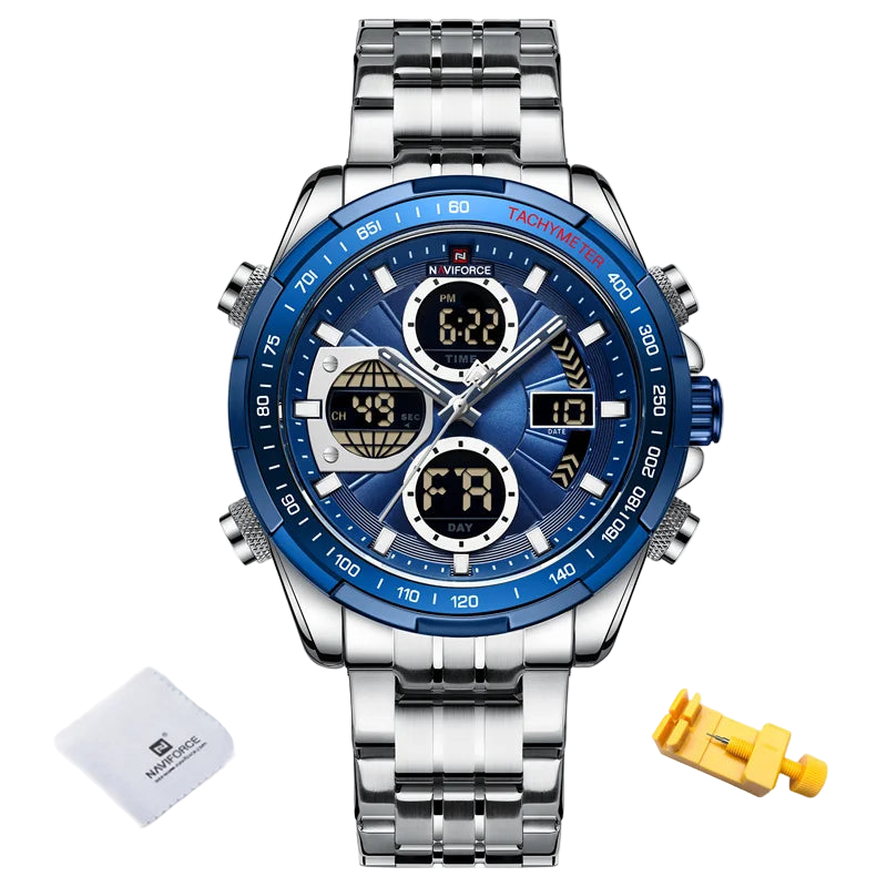 Naviforce watch with blue face and silver band