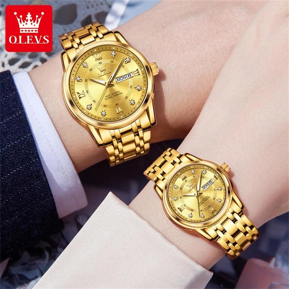 OLEVS Couple Watch Pair for Men and Women Stainless Steel Waterproof Men's Watches Luxury Gold Diamond Lover's Wristwatches 2023 Carauana Store