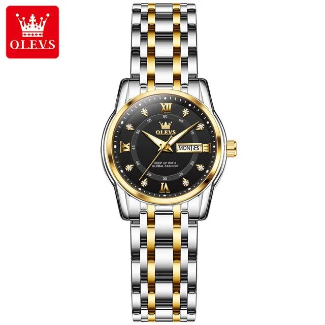 OLEVS Couple Watch Pair for Men and Women Stainless Steel Waterproof Men's Watches Luxury Gold Diamond Lover's Wristwatches 2023 Carauana Store