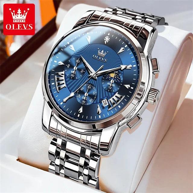 OLEVS Luxury Brand Quartz Watch for Men Waterpoof Chronograph Men's Wristwatch Auto Date Dual Calendar Moon Phase Man Watch New Carauana Store