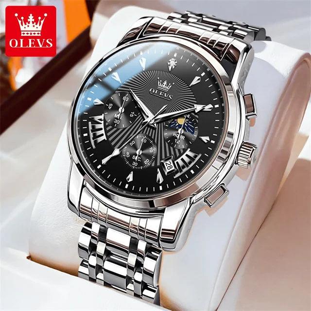 OLEVS Luxury Brand Quartz Watch for Men Waterpoof Chronograph Men's Wristwatch Auto Date Dual Calendar Moon Phase Man Watch New Carauana Store