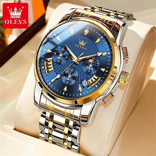 OLEVS Luxury Brand Quartz Watch for Men Waterpoof Chronograph Men's Wristwatch Auto Date Dual Calendar Moon Phase Man Watch New Carauana Store
