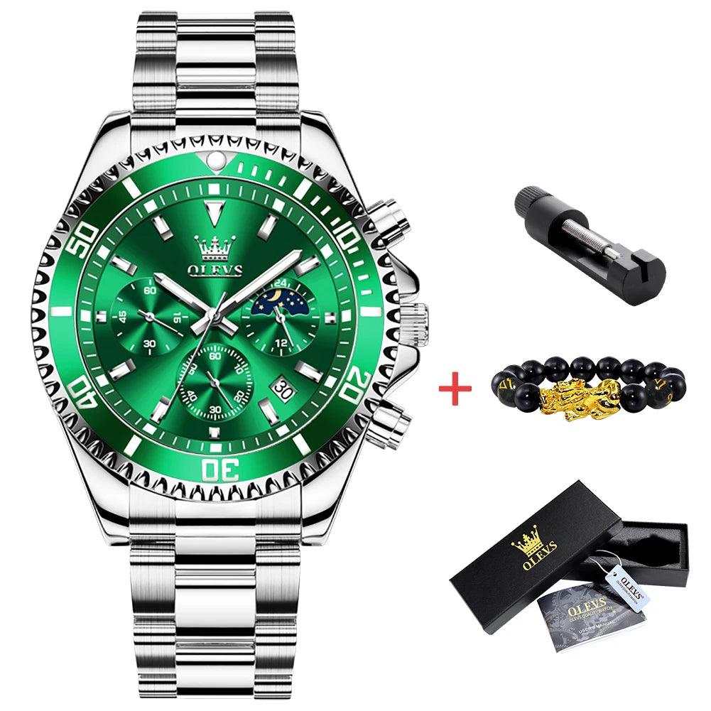 OLEVS Men Watch Stainless Steel Waterproof Luiminous Business Fashion Luxury Men's Watch Date Moon Phase Quartz Watches For Men Carauana Store