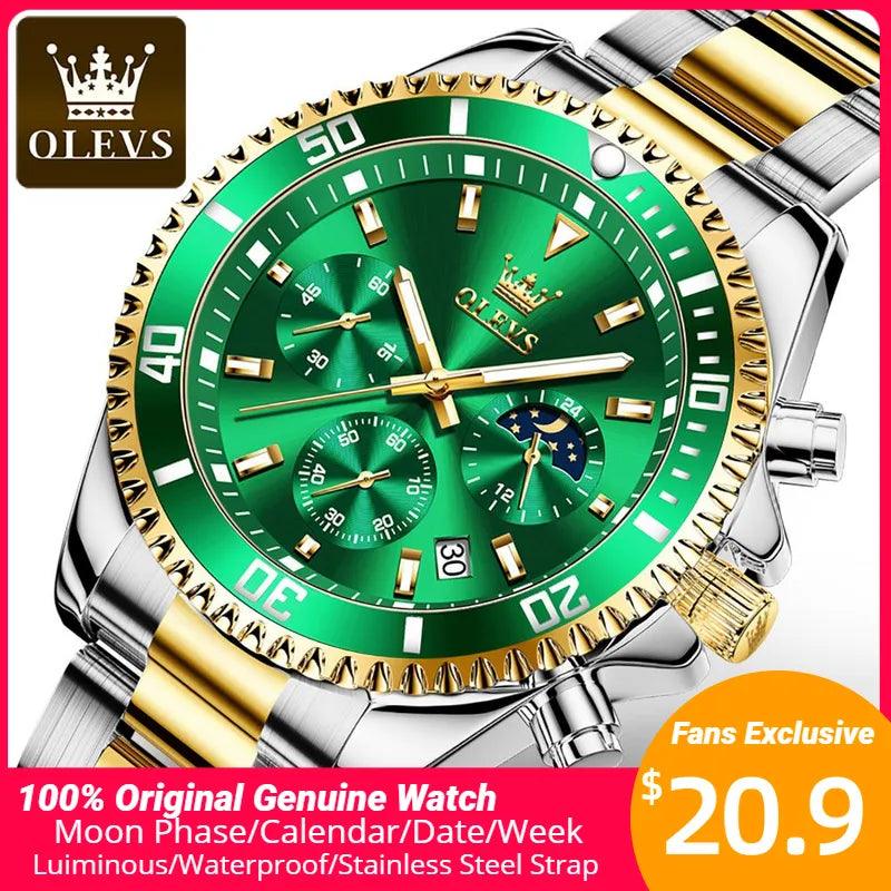 OLEVS Men Watch Stainless Steel Waterproof Luiminous Business Fashion Luxury Men's Watch Date Moon Phase Quartz Watches For Men Carauana Store