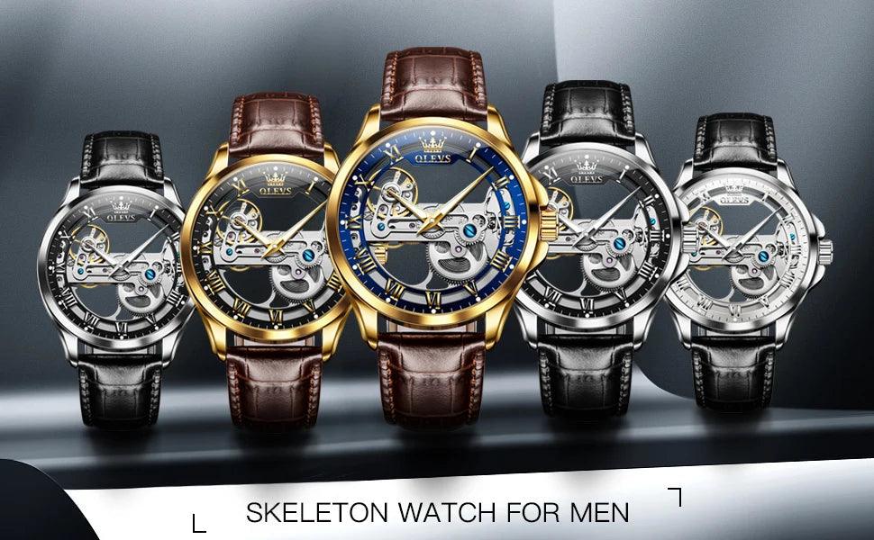 OLEVS Men's Automatic Mechanical Waterproof Luxury Wristwatch with Luminous Leather Strap - Gift Box Included Carauana Store