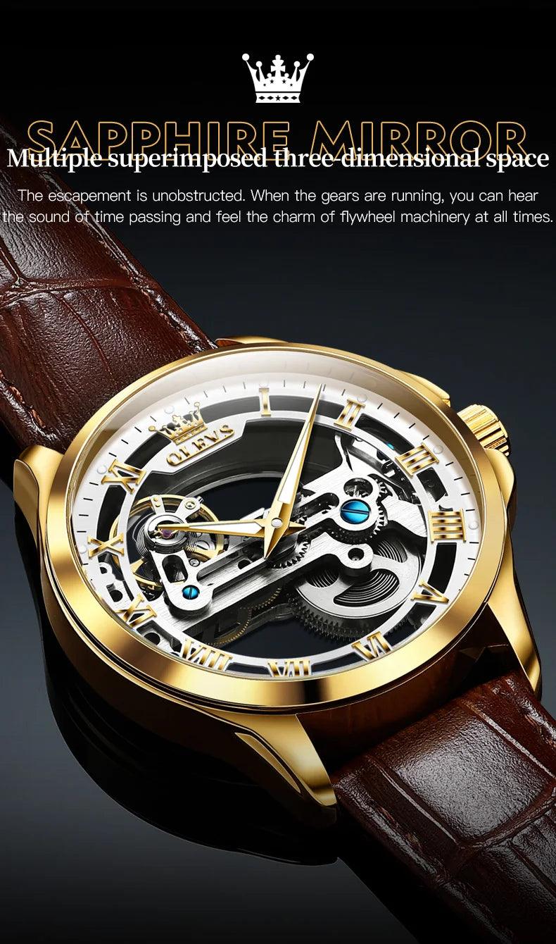 OLEVS Men's Automatic Mechanical Waterproof Luxury Wristwatch with Luminous Leather Strap - Gift Box Included Carauana Store