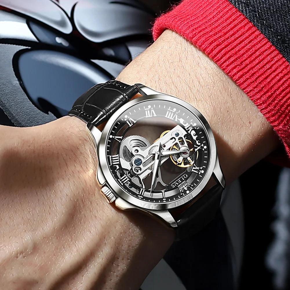 OLEVS Men's Automatic Mechanical Waterproof Luxury Wristwatch with Luminous Leather Strap - Gift Box Included Carauana Store