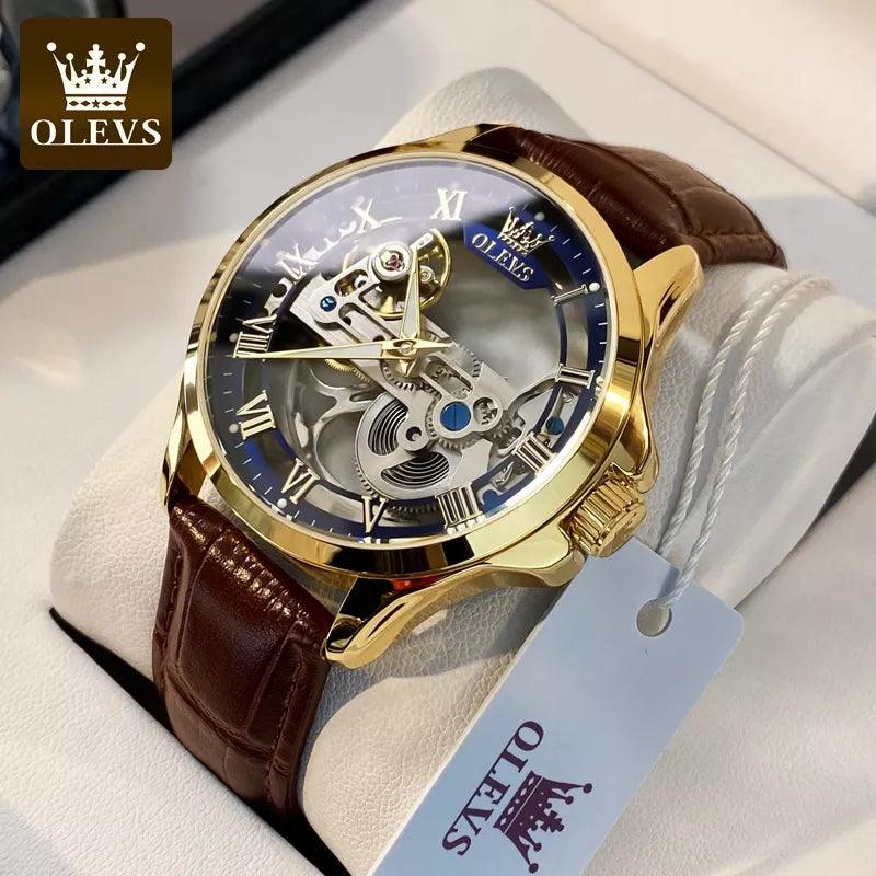 OLEVS Men's Automatic Mechanical Waterproof Luxury Wristwatch with Luminous Leather Strap - Gift Box Included Carauana Store