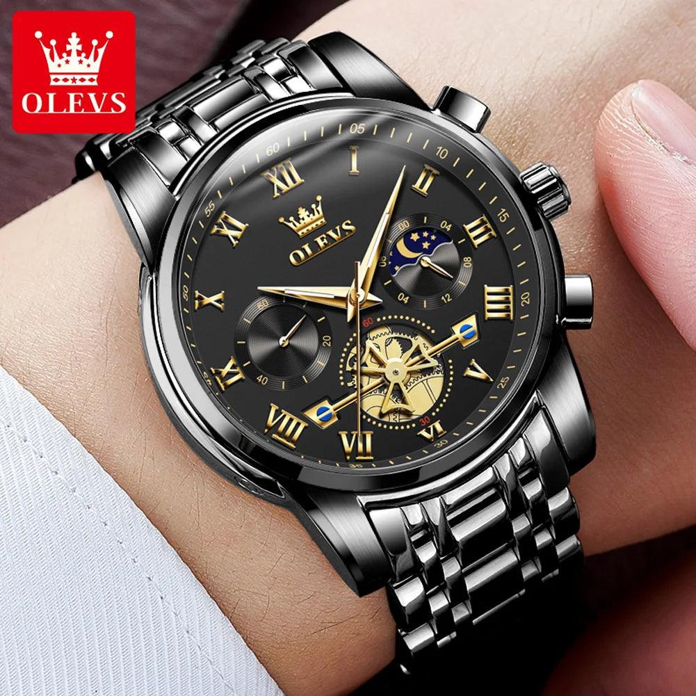 OLEVS Men’s Watch Analog Quartz Movement Business Stainless Steel Waterproof Luminous Chronograph Day Date Male Wrist Watches Carauana Store