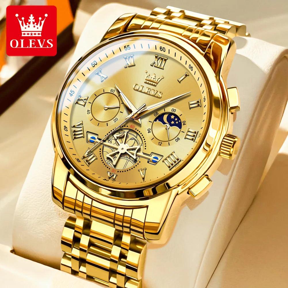 OLEVS Men’s Watch Analog Quartz Movement Business Stainless Steel Waterproof Luminous Chronograph Day Date Male Wrist Watches Carauana Store