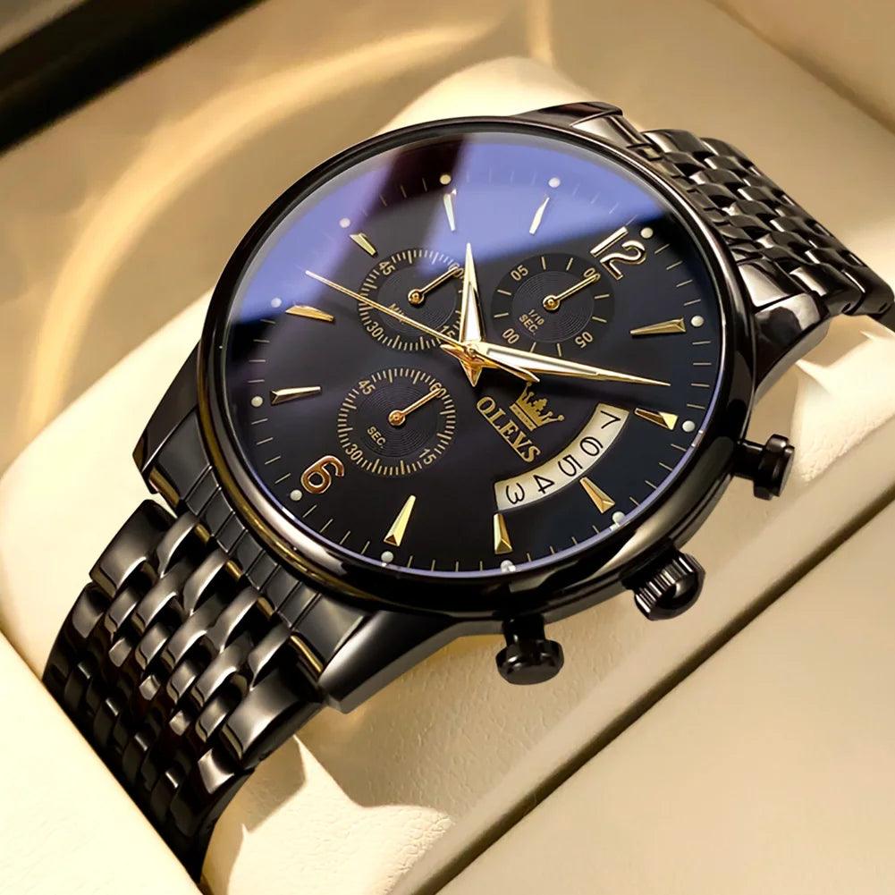 OLEVS Men's Watch Waterproof Luminous Wrist Watch Quartz Stainless Steel Watch for Men Pilot Top Brand Male Watches Carauana Store