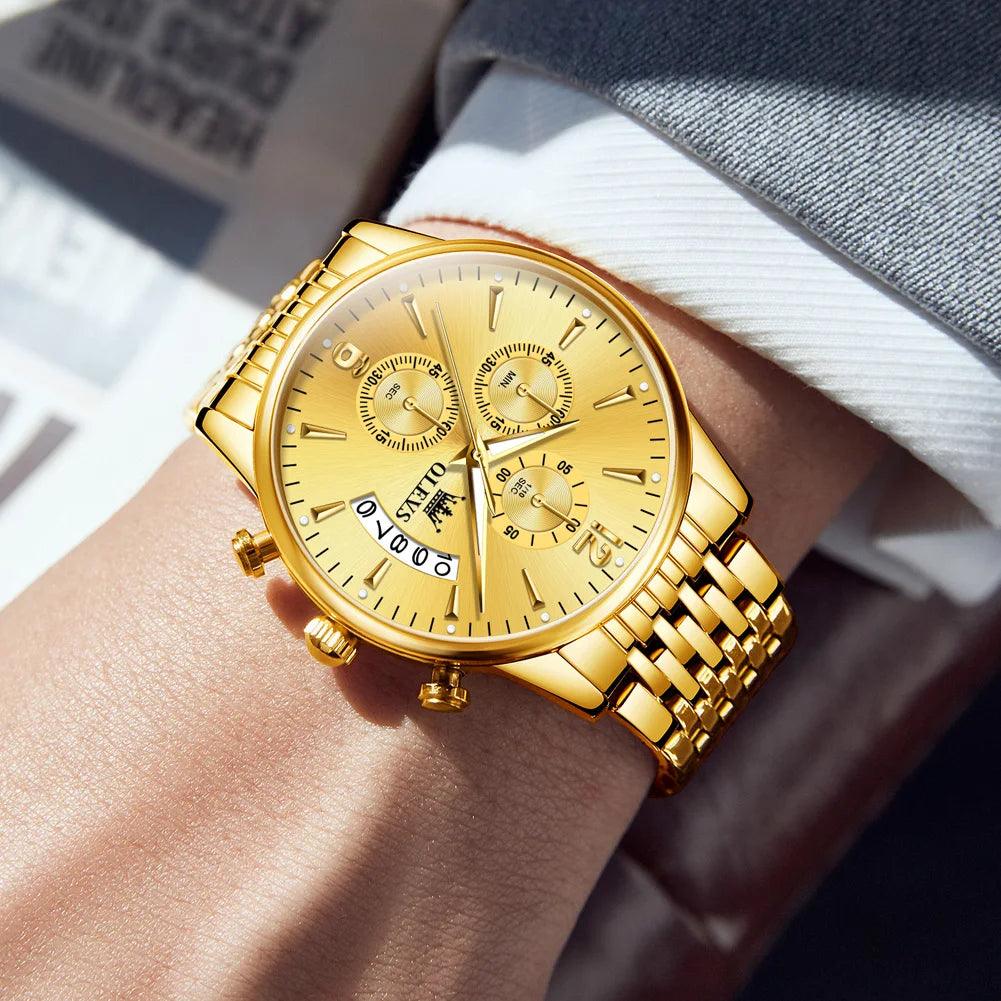 OLEVS Men's Watch Waterproof Luminous Wrist Watch Quartz Stainless Steel Watch for Men Pilot Top Brand Male Watches Carauana Store