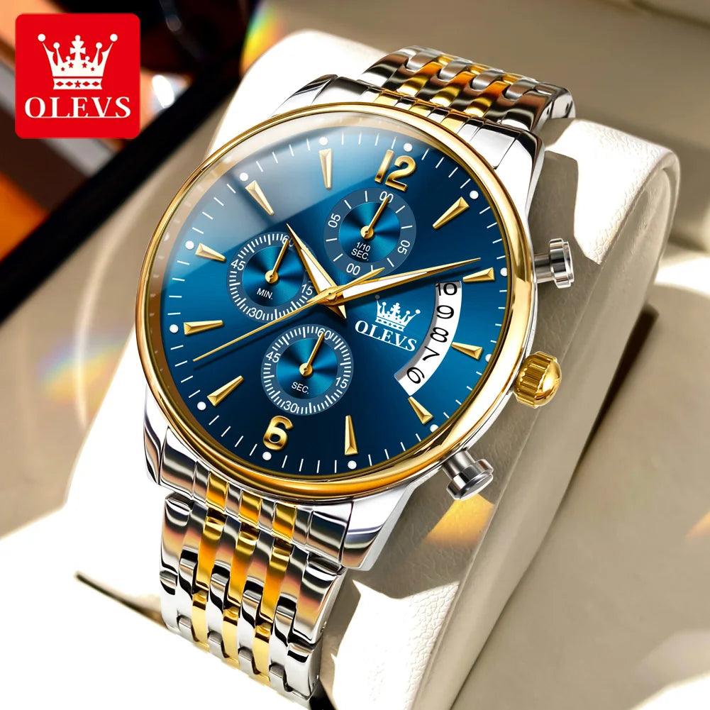 OLEVS Men's Watch Waterproof Luminous Wrist Watch Quartz Stainless Steel Watch for Men Pilot Top Brand Male Watches Carauana Store