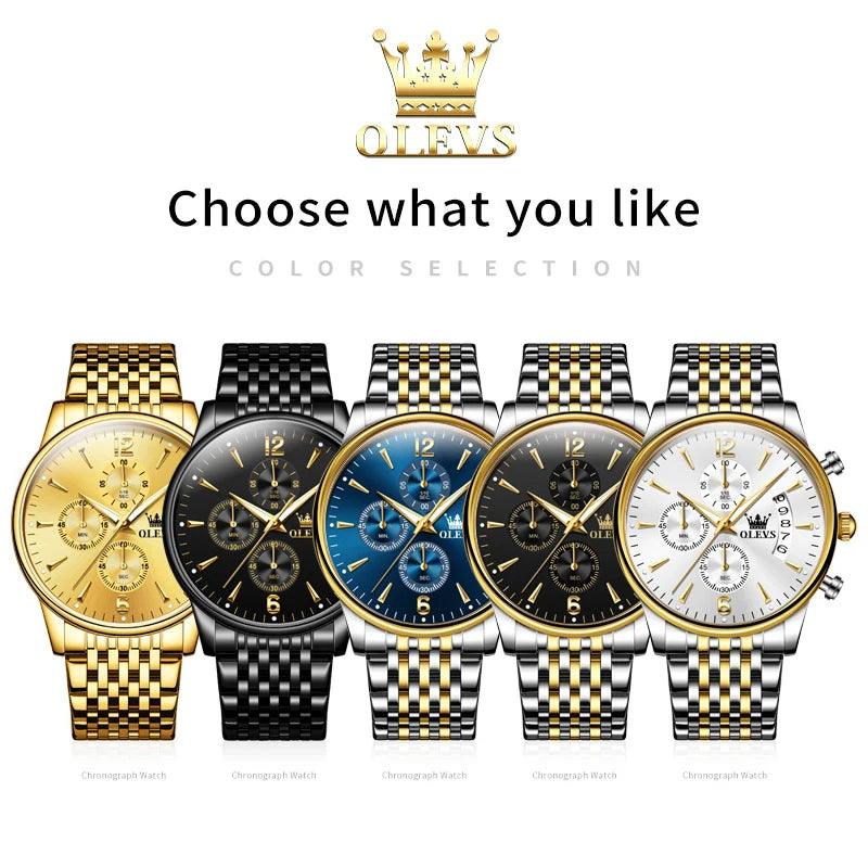 OLEVS Men's Watch Waterproof Luminous Wrist Watch Quartz Stainless Steel Watch for Men Pilot Top Brand Male Watches Carauana Store