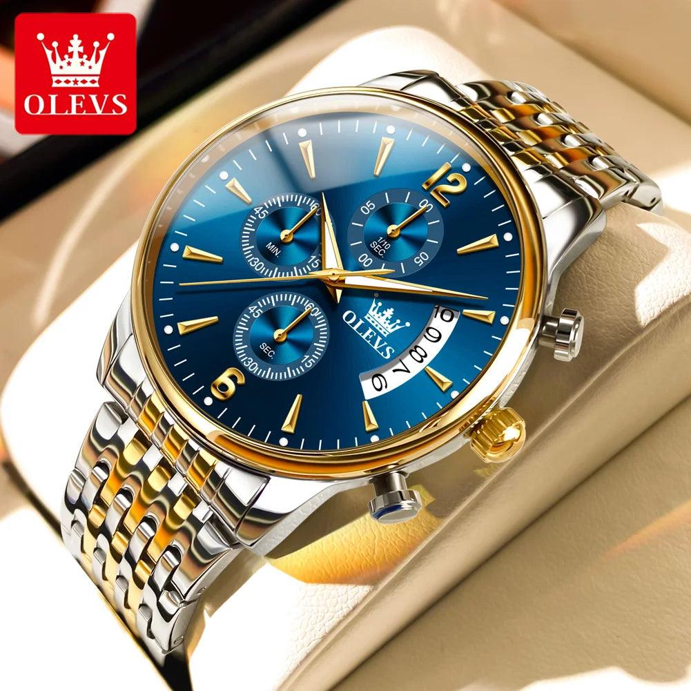OLEVS Men's Watch Waterproof Luminous Wrist Watch Quartz Stainless Steel Watch for Men Pilot Top Brand Male Watches Carauana Store