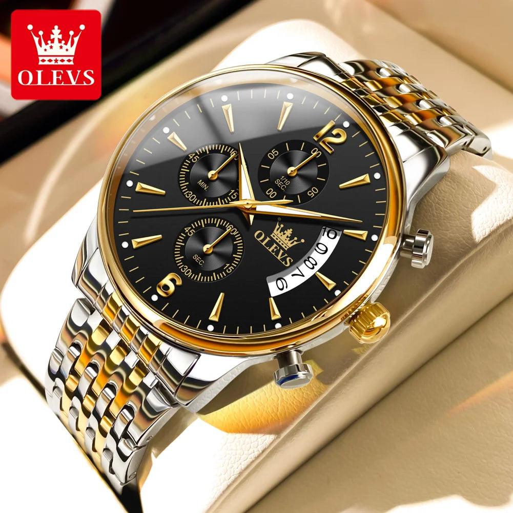 OLEVS Men's Watch Waterproof Luminous Wrist Watch Quartz Stainless Steel Watch for Men Pilot Top Brand Male Watches Carauana Store