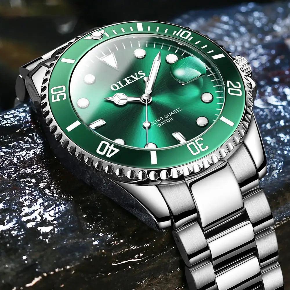 OLEVS Mens Watches Top Brand Luxury Fashion Waterproof Luminous Hand Green Dial Quartz Sports Wristwatch Gifts for Men Carauana Store